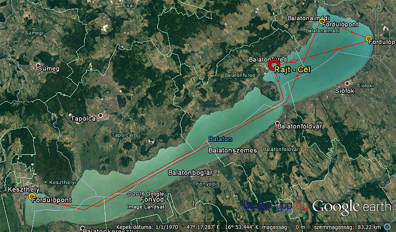 A szeptember 30-án rajtoló egyszemélyes Balaton-kerülő vitorlásverseny útvonala