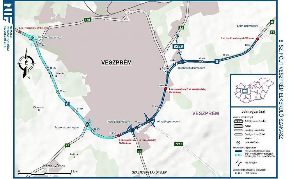 Térkép a fejlesztések Veszprém közelében zajló részeiről - Forrás: NIF Zrt.